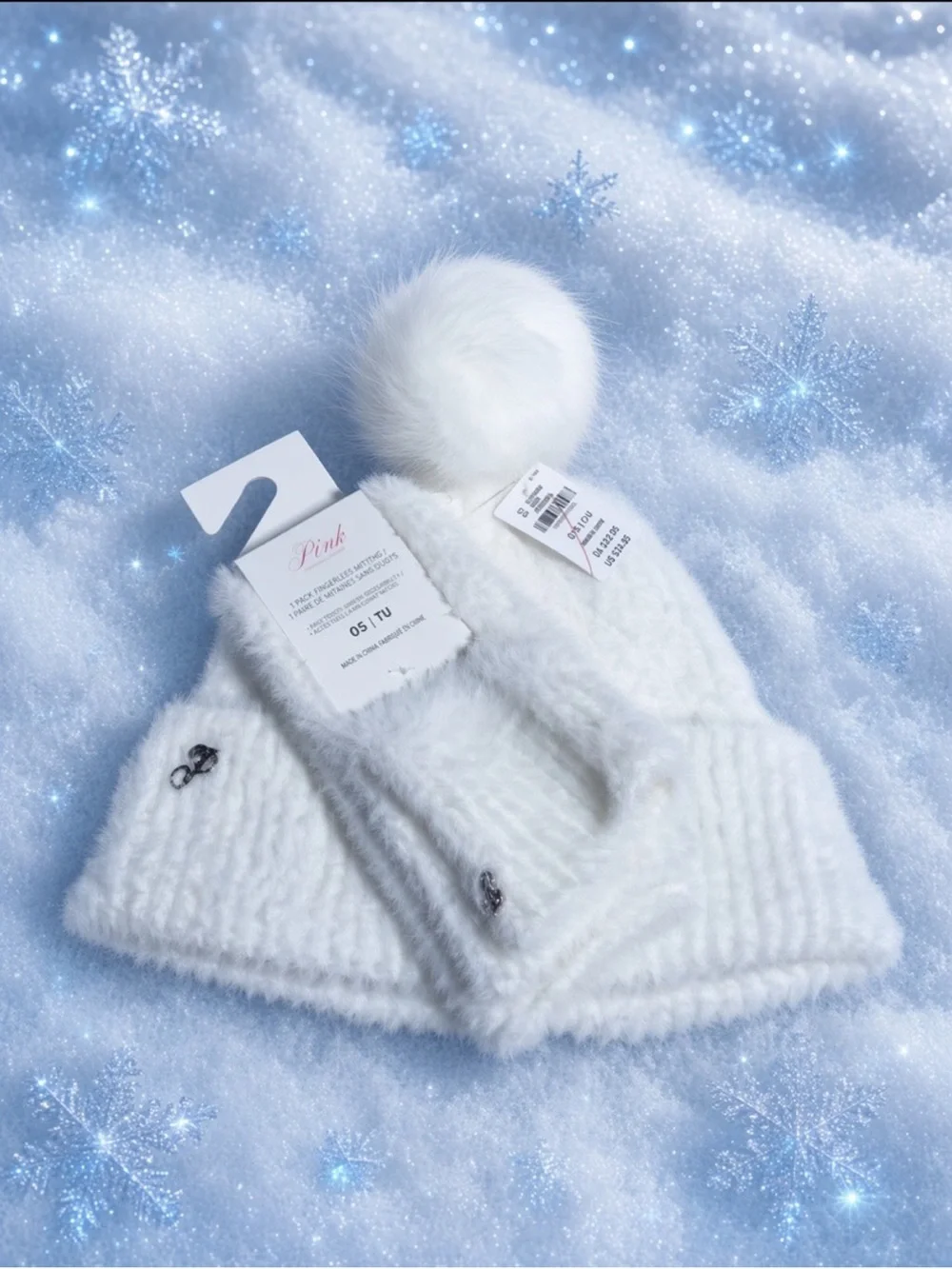 PINK Victoria’s Secret - Fuzzy “P” Beanie & Fingerless Gloves Winter SET